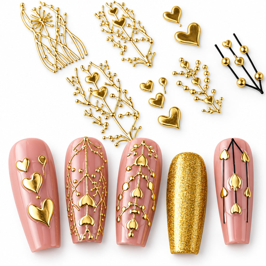Golden Relief Sun Moon Love Star Flower Nail Art Stickers