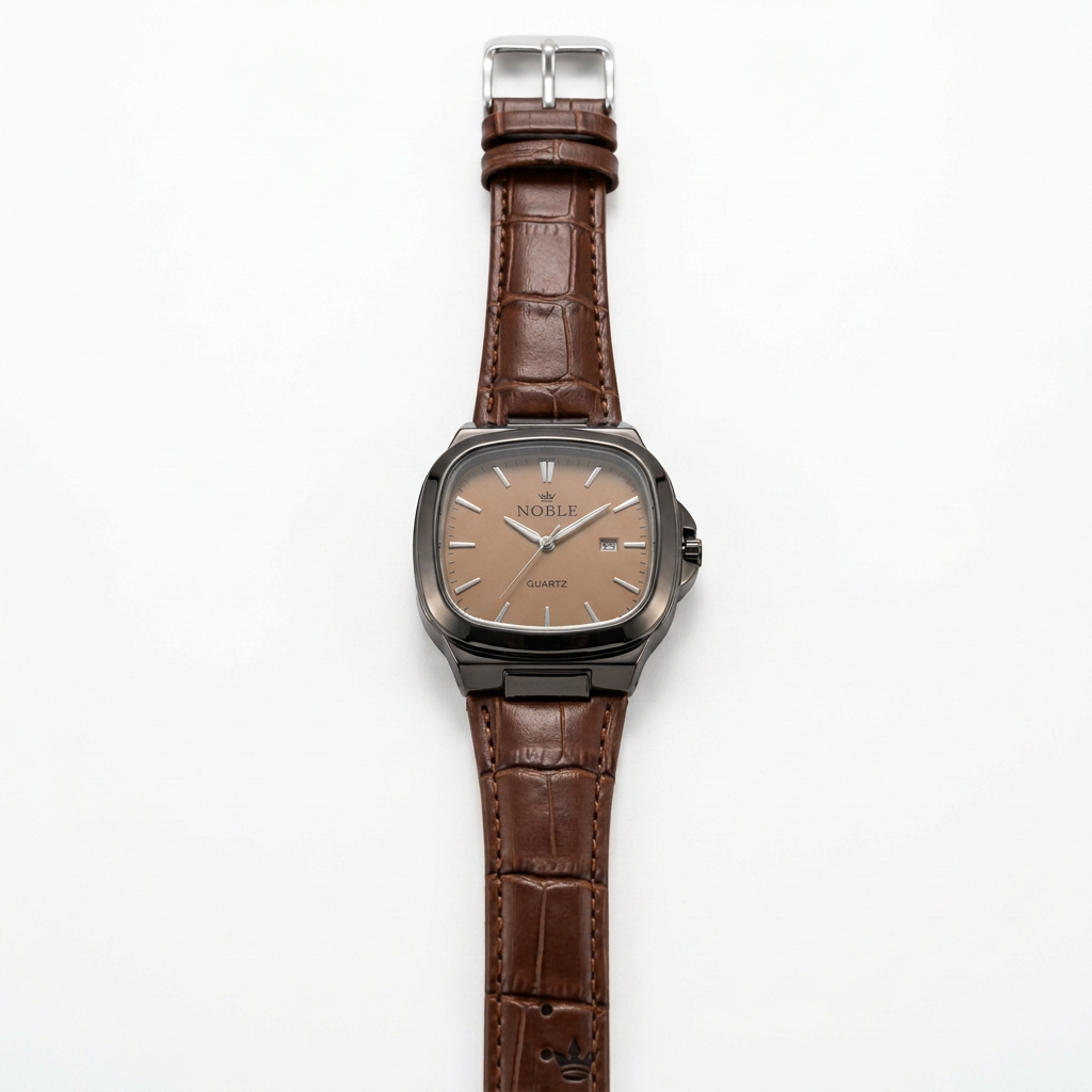 Noble Collection dark-colored bezel & brown leather strap Watch