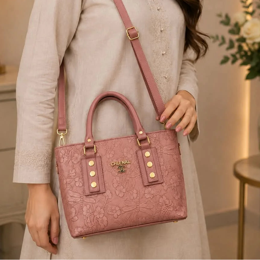 CHANEL Embossed Floral Leather Tote Handbag