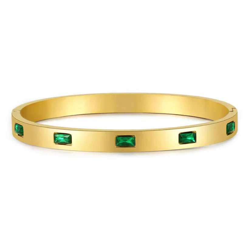 Stainless steel Green stone handcuff