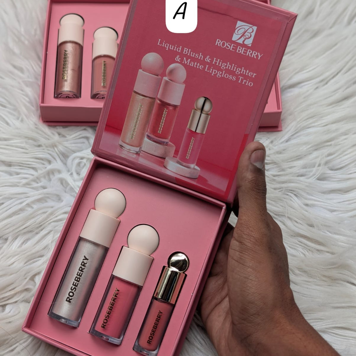 Rose Berry Liquid Blush, Highlighter & Matte Lipgloss Trio set