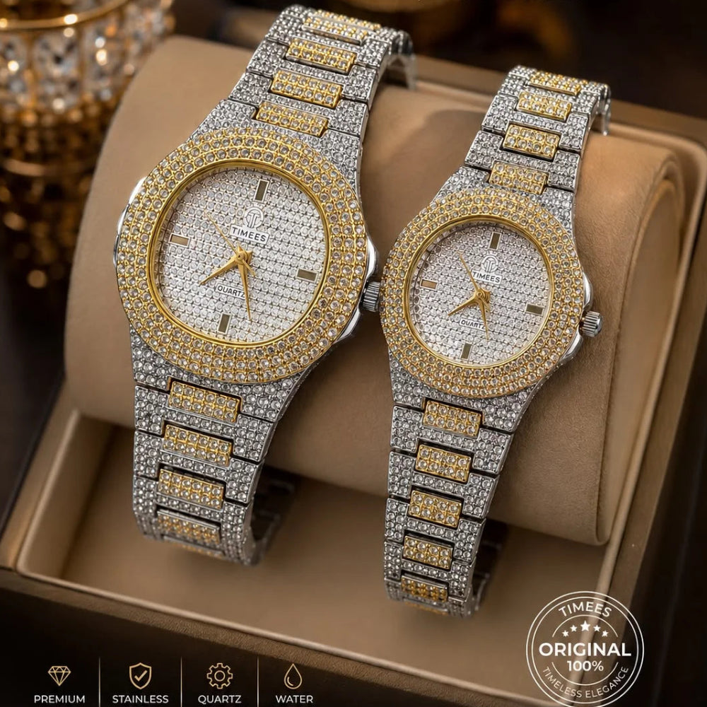 Timees Diamond Rhinestone Stainless Steel Couple Watch