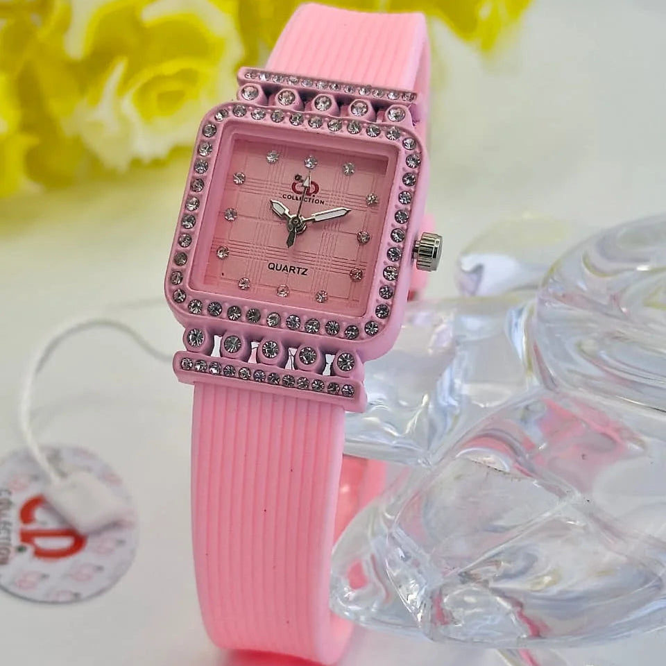CD Collection Square Rhinestone Womens Watch