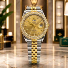Rolex Men's Luxury Watch – Stainless Steel Chain, Stone Dial & Working Day-Date Display