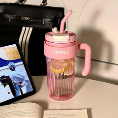 Large Capacity  Water Cup with Glass straw Simple Transparent Cup