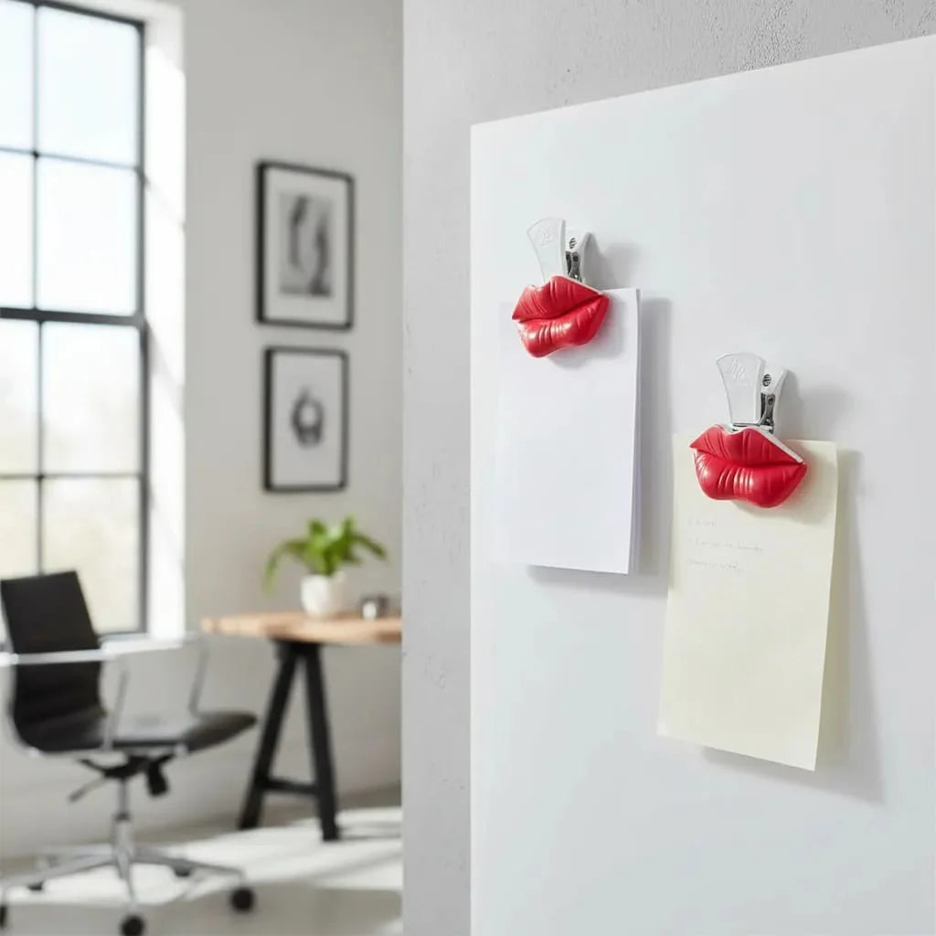 Pack of 3 lip-shaped clipboard magnets