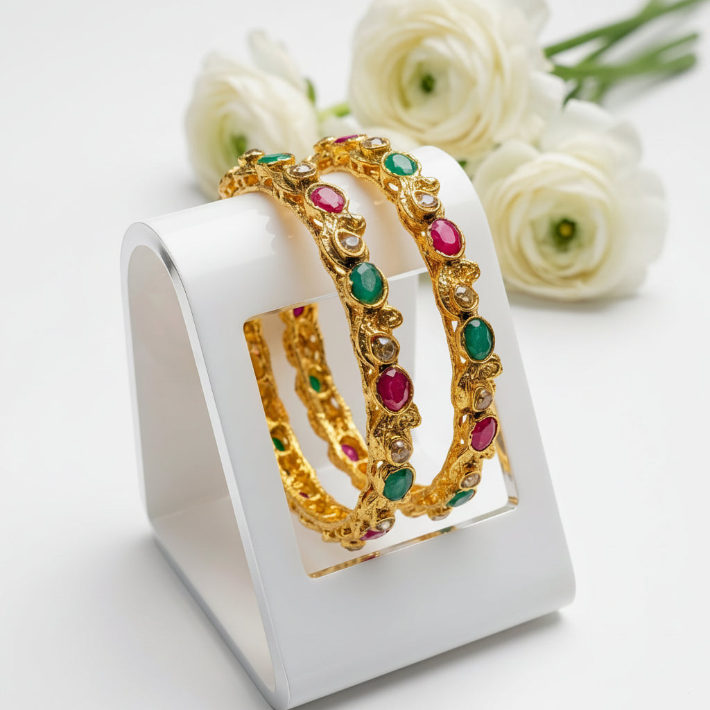 Indian Bangles Set – 2 Pcs | Maroon & Green