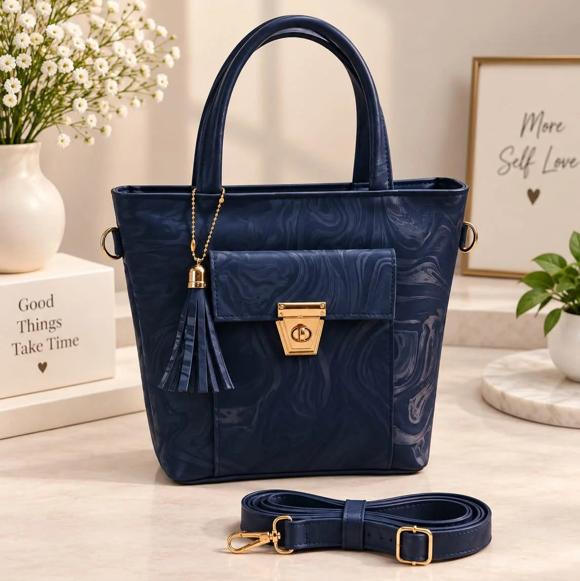 Women's Premium Marbled PU Leather Handbag