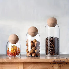 Cork Ball Glass Storage Tank Sealed Transparent Jars Pack of 3