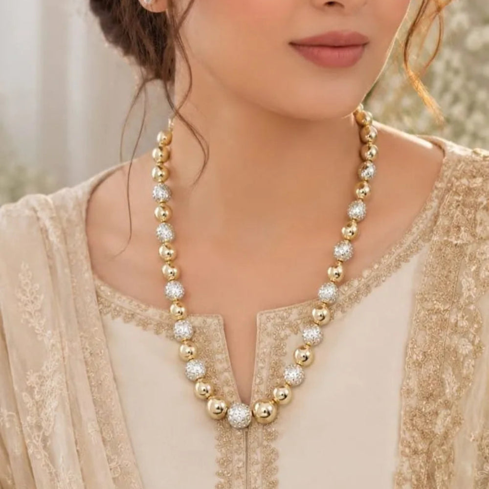 Gold & Crystal Bead Strand Necklace