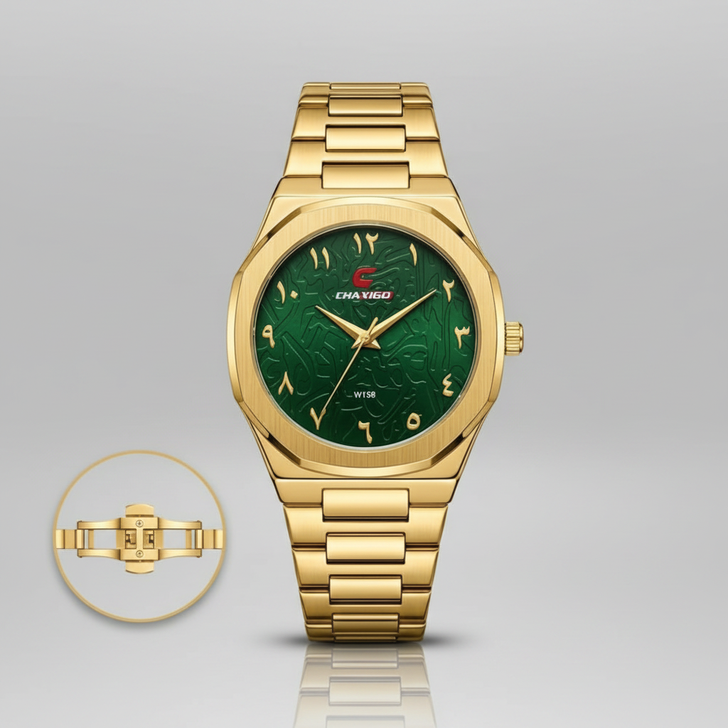 Chaxigo Men's Luxury Timepiece - Emerald and Gold Edition
