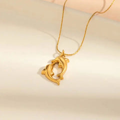 Gold Double Dolphin Pendant Necklace