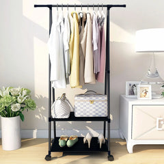 Clothes Rack Small Metal Garment Rack with Shelves and Rolling Wheels