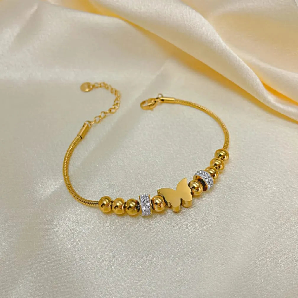 Gold Butterfly & Crystal Bead Bracelet