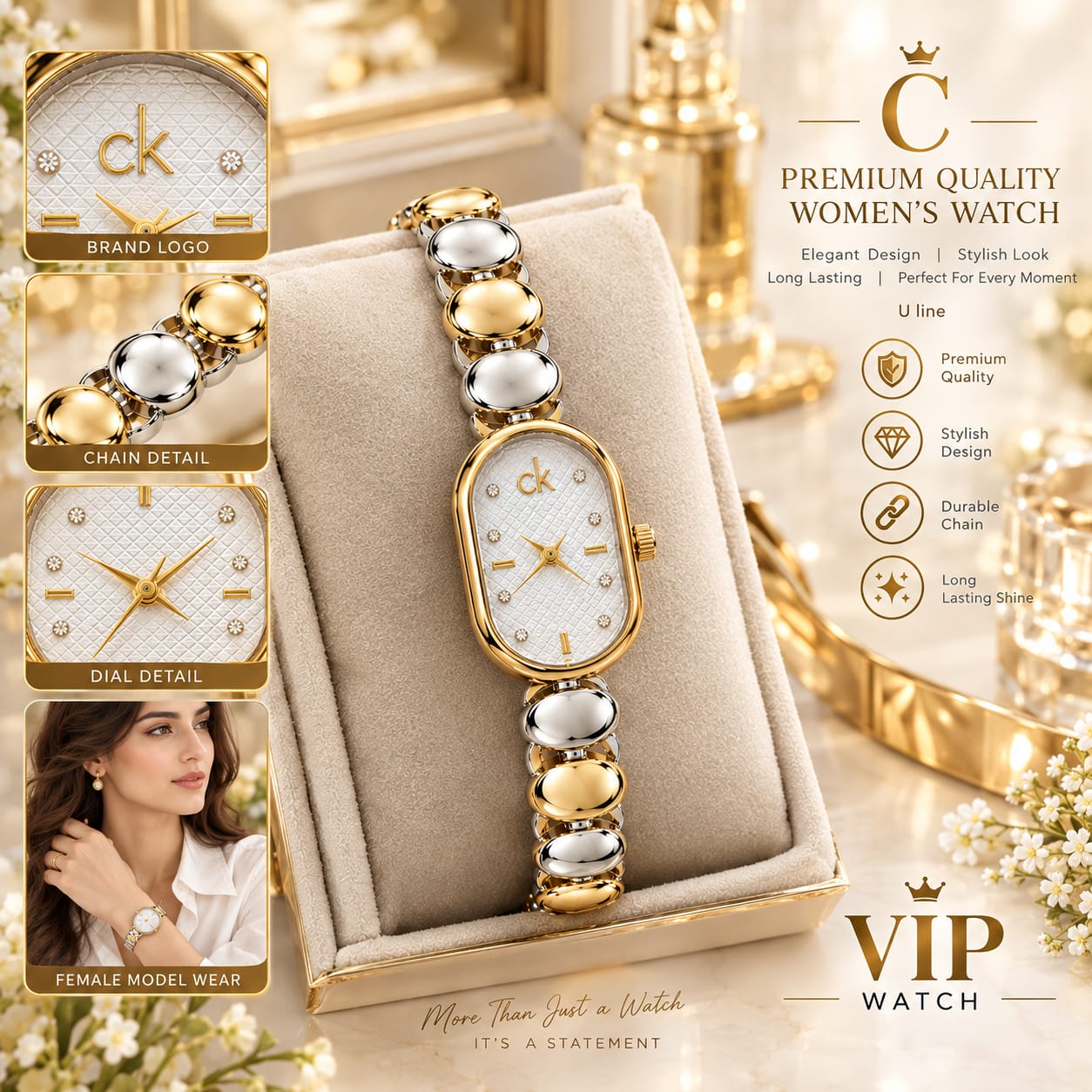 CK Diamond Cut Glass Watch With Box