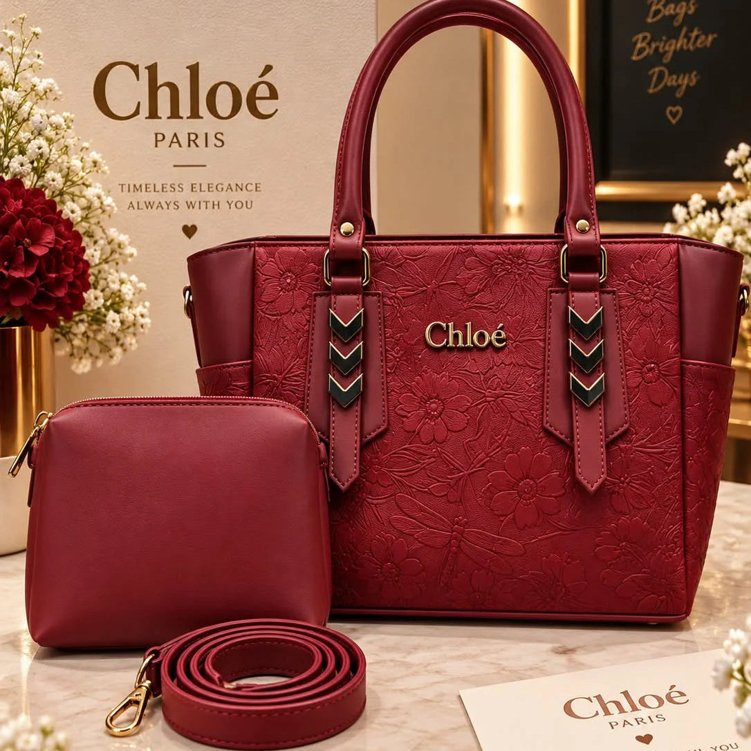 Embossed Floral Handbag Set