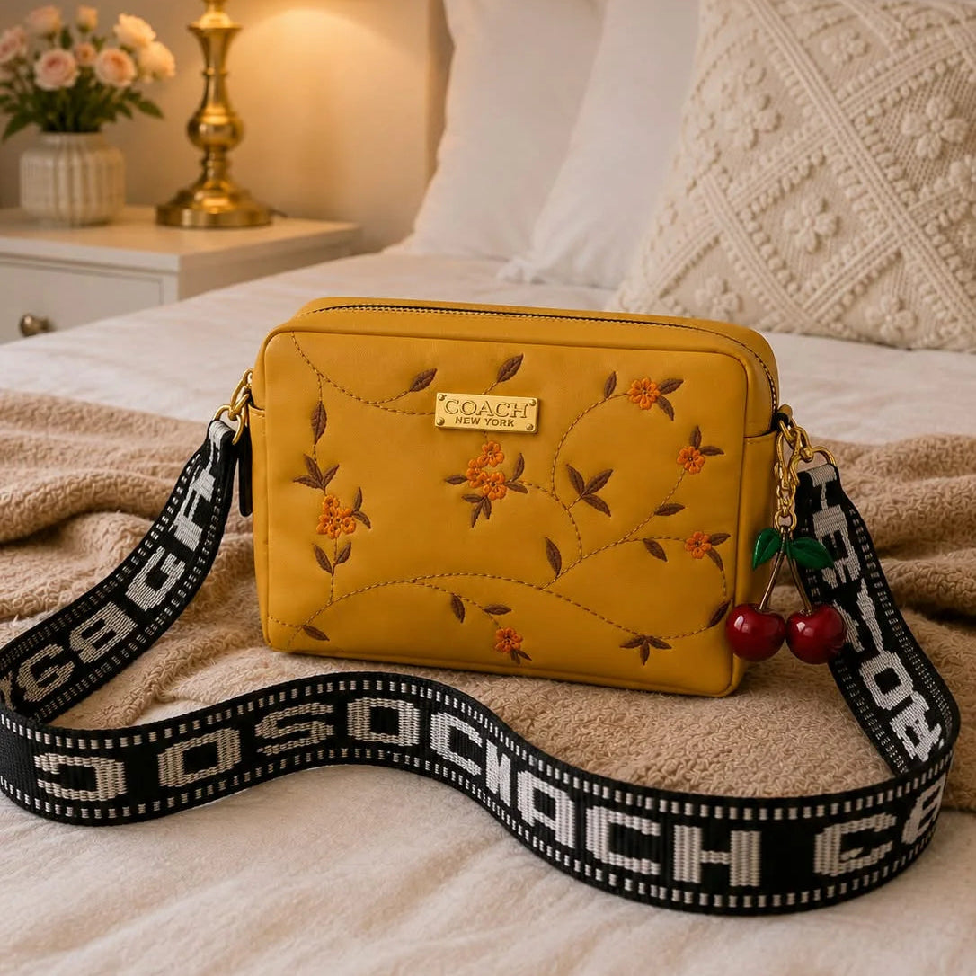 Coach Floral Crossbody Bag with Cherry Charm