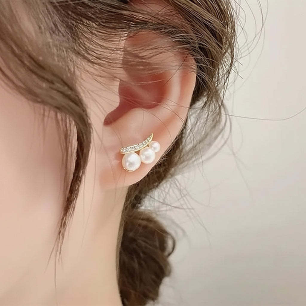 Stainless Steel Pearl Cluster Stud Earrings - Each Pair