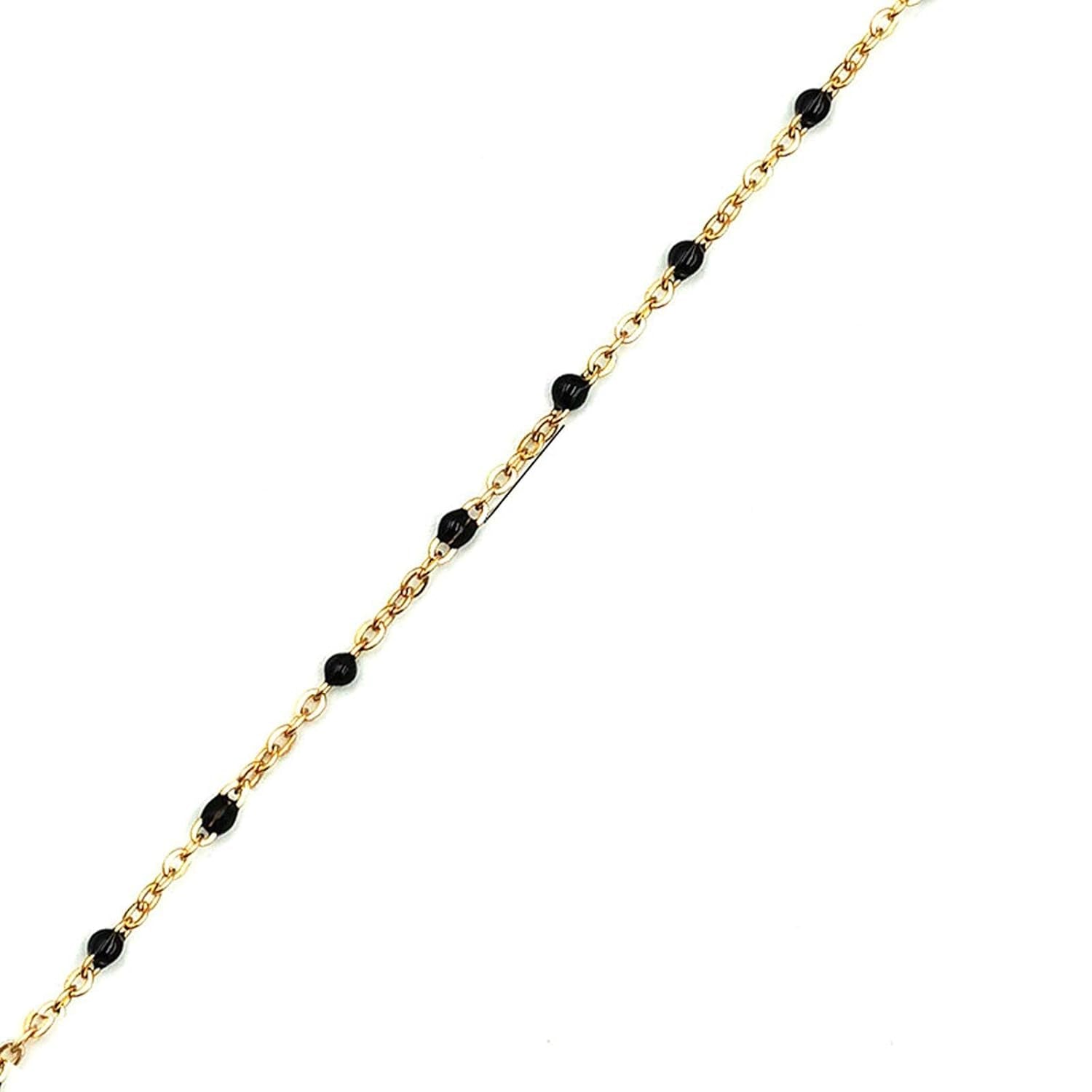 Roll Link Chain Black Beads Permanent Bracelet