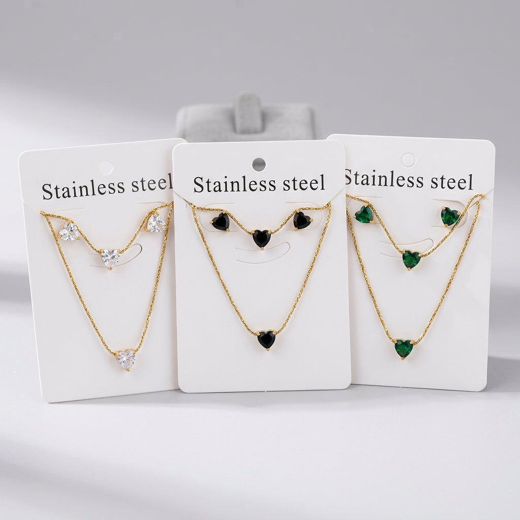 Gold Heart Crystal Jewelry Set