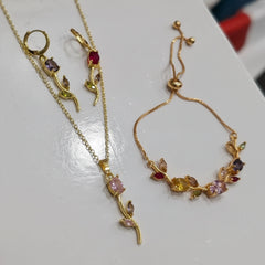 Multicolor Gemstone Floral Branch Jewelry Set