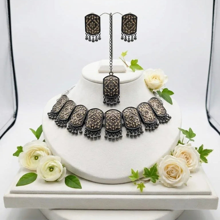 Black Polish Oxidized Choker Jewelry Set