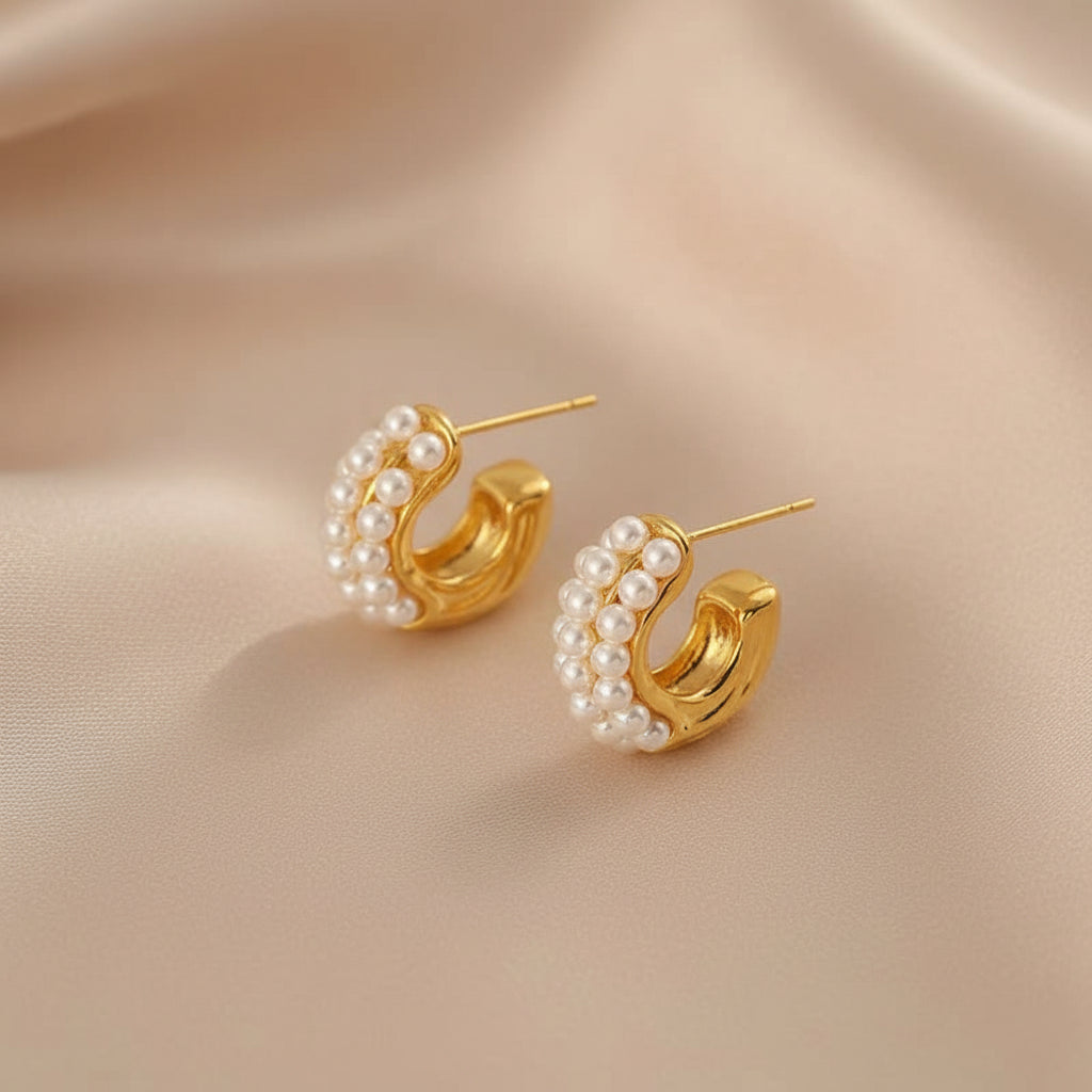 Mini Pearl Hoops Earrings Golden & Silver - Each