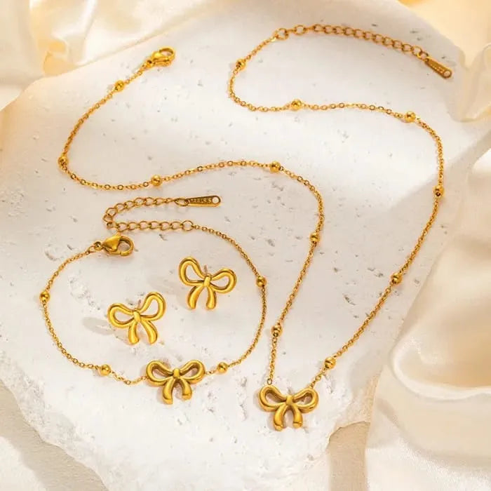 Gold Plated Bowknot Jewelry Set