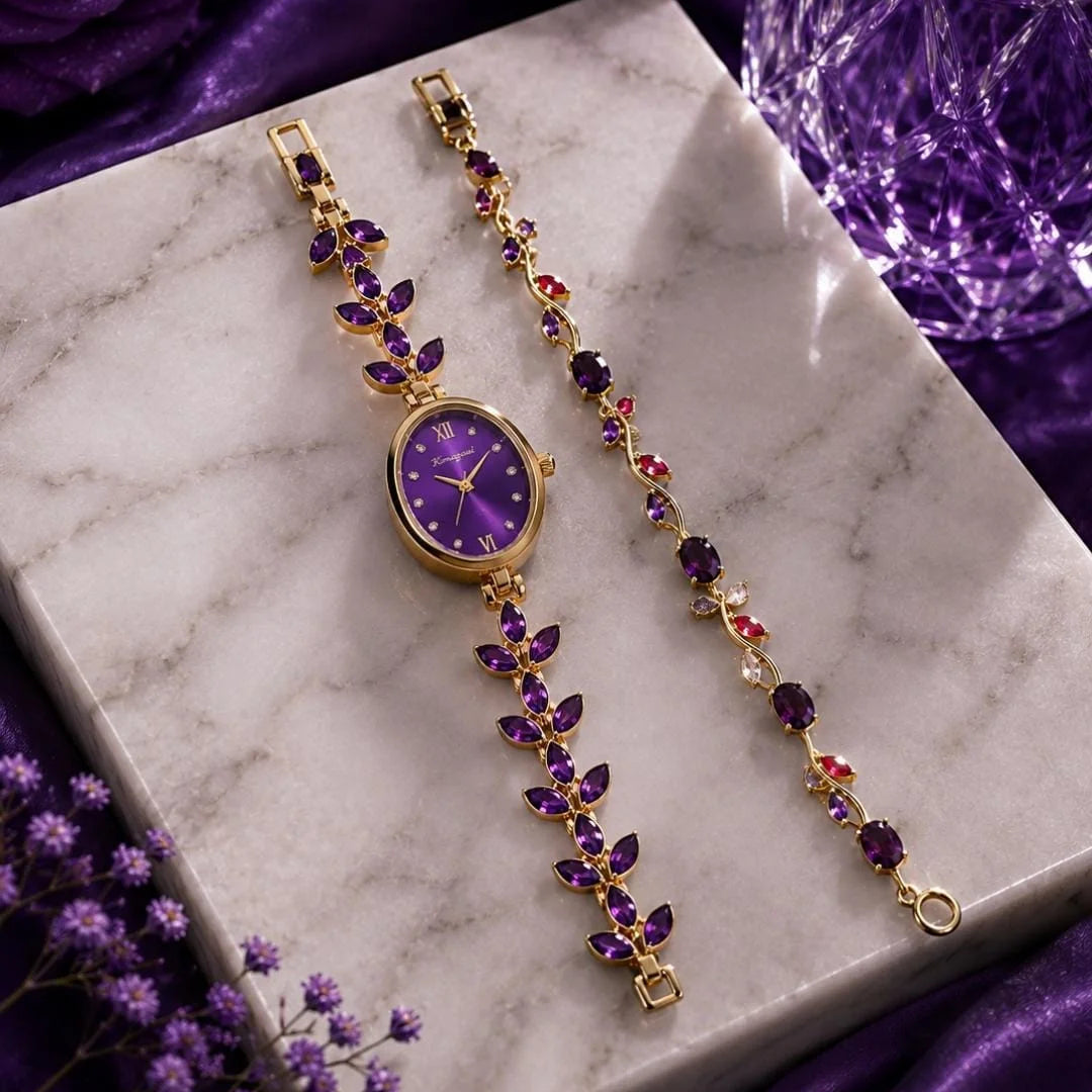 Fancy Beautiful Mira Design Stone Watch Plus Trending Tulip Hand Bracelets For Her - With Box