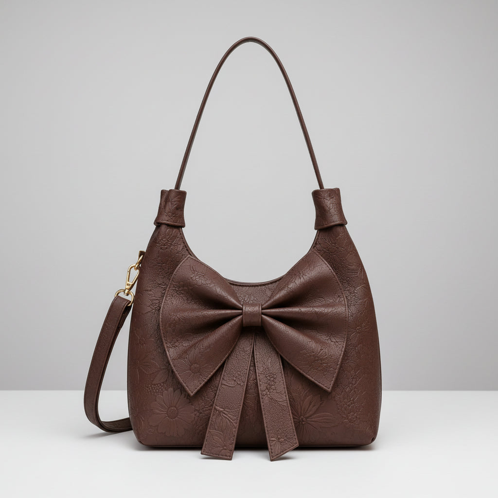 Embossed Bow Floral Handbag