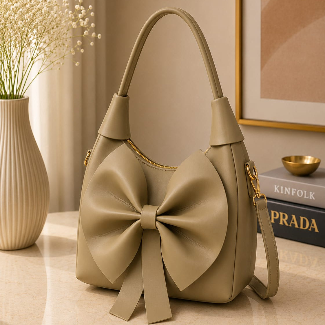 Bow Handbag | Vegan Leather Shoulder Bag for Women