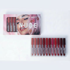 Romantic May Nude Matte Long Lasting Lip Gloss – 12 Piece Set