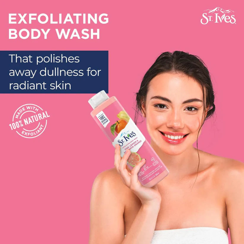 ST. Ives - Pink Lemon and Mandarin Orange - Radiant Skin Exfoliating Shower Gel Body Wash - 650 ml