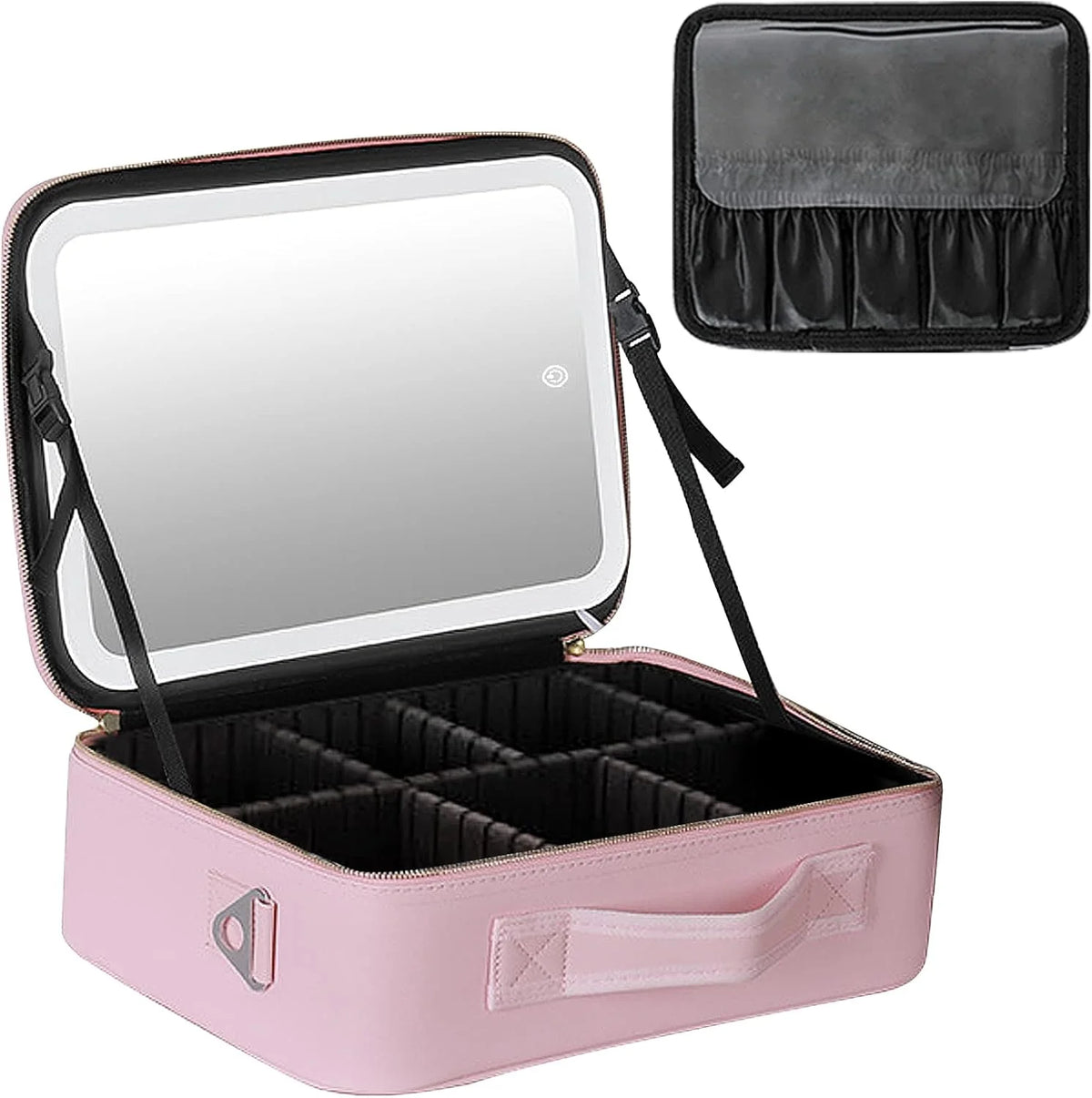 portable Makeup Bag with Adjustable Dividers, Waterproof PU Leather Makeup Case
