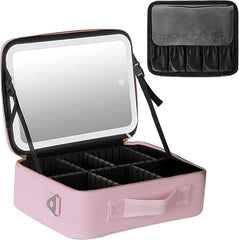 portable Makeup Bag with Adjustable Dividers, Waterproof PU Leather Makeup Case