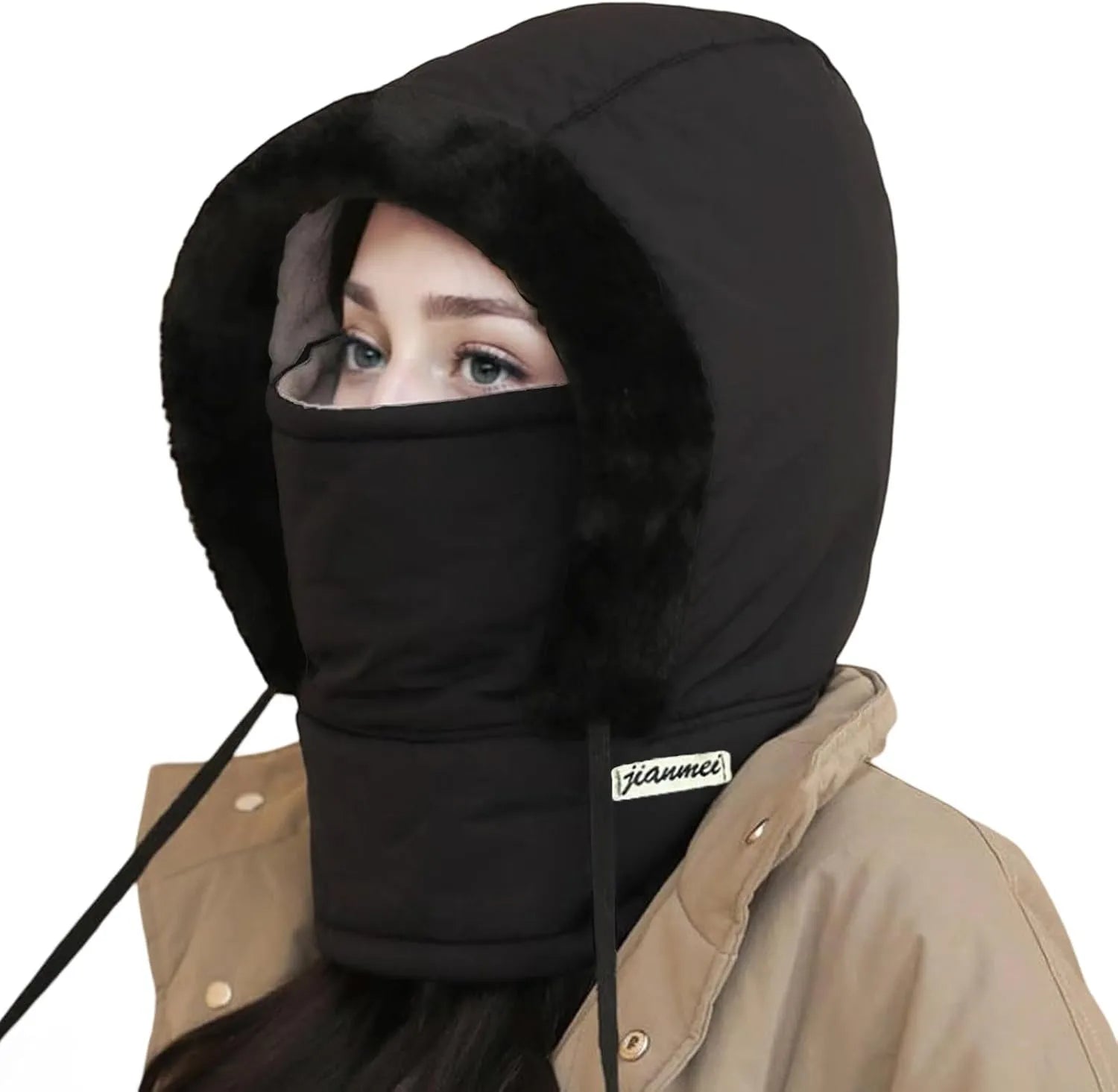 Women Balaclava Thick Plush Lined Warm Winter Fleece Hat with Neck Warmer
