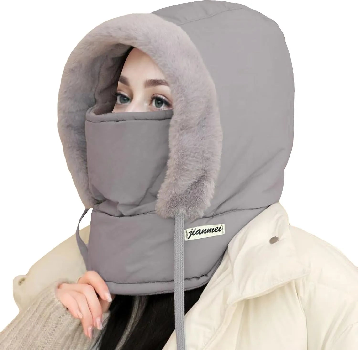 Women Balaclava Thick Plush Lined Warm Winter Fleece Hat with Neck Warmer