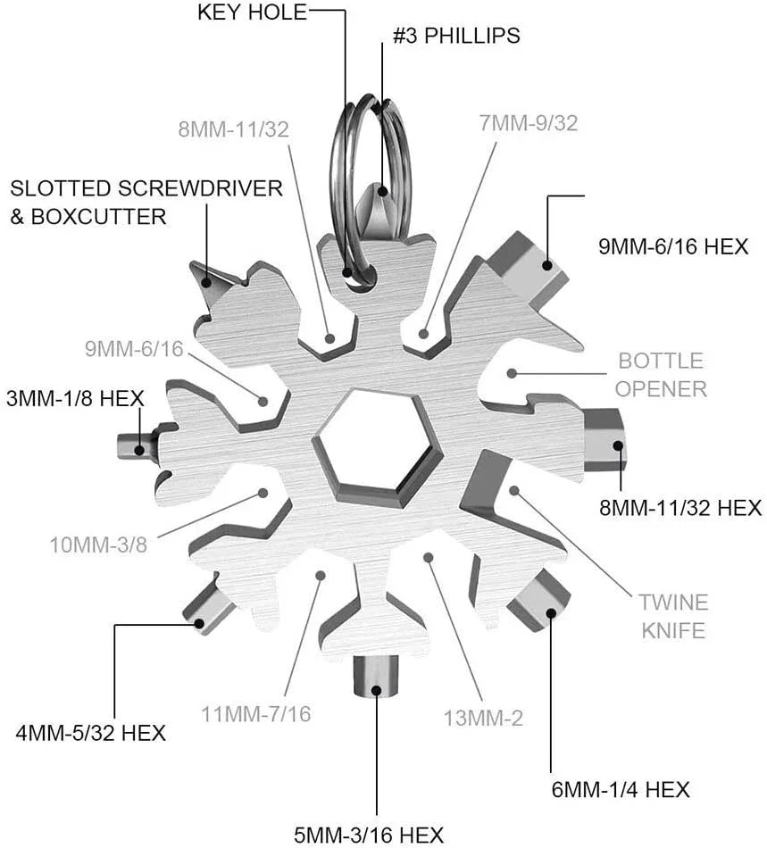 18-in-1 Snowflake Stainless Steel Multi-Tool Keychain