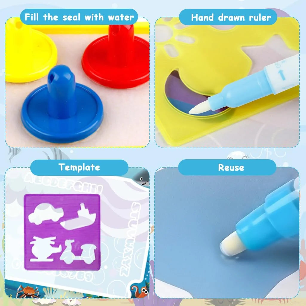 Water Doodle Mat Aqua Magic for Children with Water Pen Tools Stamps Accessories