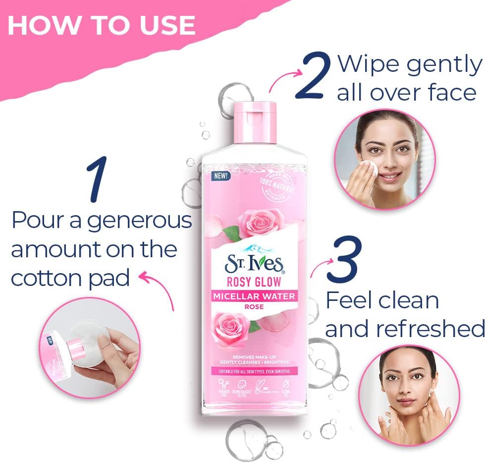 ST. Ives Rosy Glow 3-in-1 Micellar Water with 100% Natural Rose Extracts - 400ml