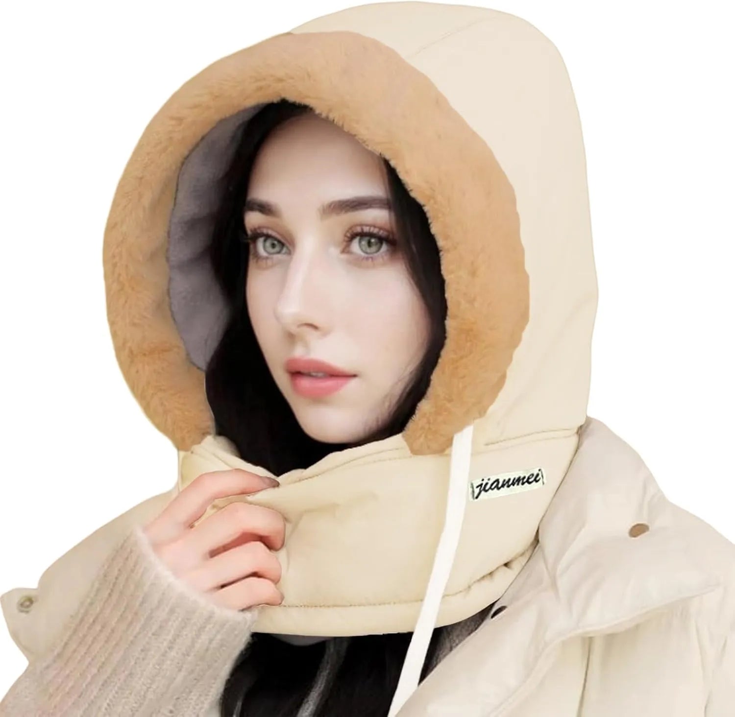 Women Balaclava Thick Plush Lined Warm Winter Fleece Hat with Neck Warmer