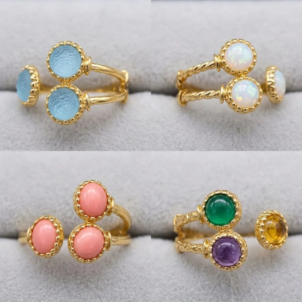 Gold Beaded Edge Stone Ring