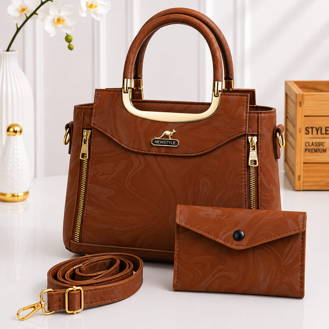 Premium Women's Handbag Set - 2 Pcs Set - Handbag + Matching Wallet