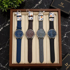 Life Time Branded Analog Wristwatch with Faux-Leather Strap