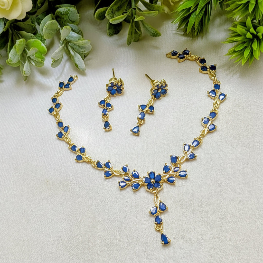 Zircon Necklace & Earring Set – AD Jewelry Collection in Gold Finish