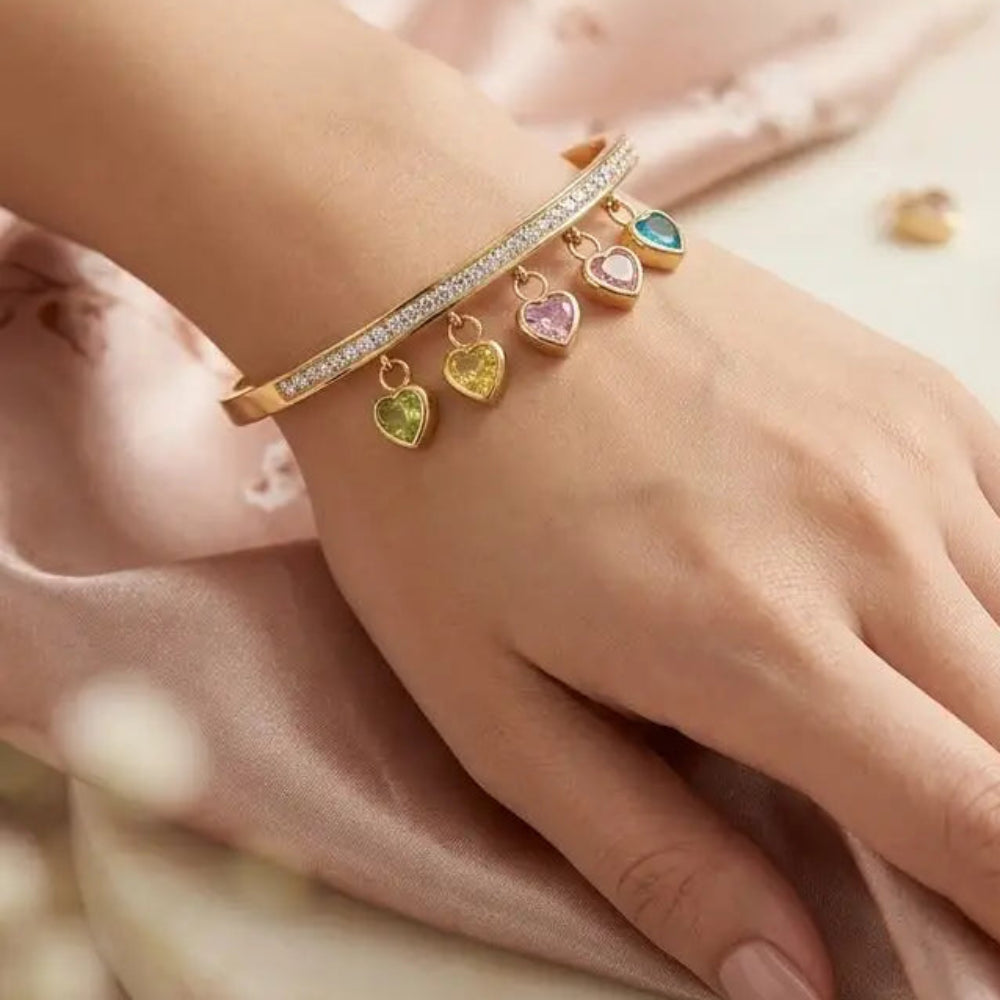 Gold Multicolor Crystal Heart Charm Bracelet