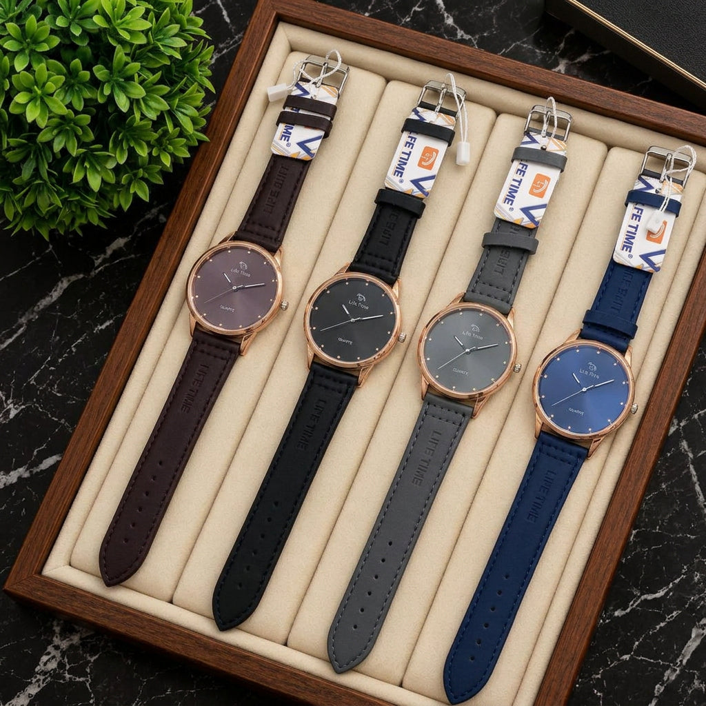 LT Minimalist Analog Quartz Wristwatch with Leather Strap