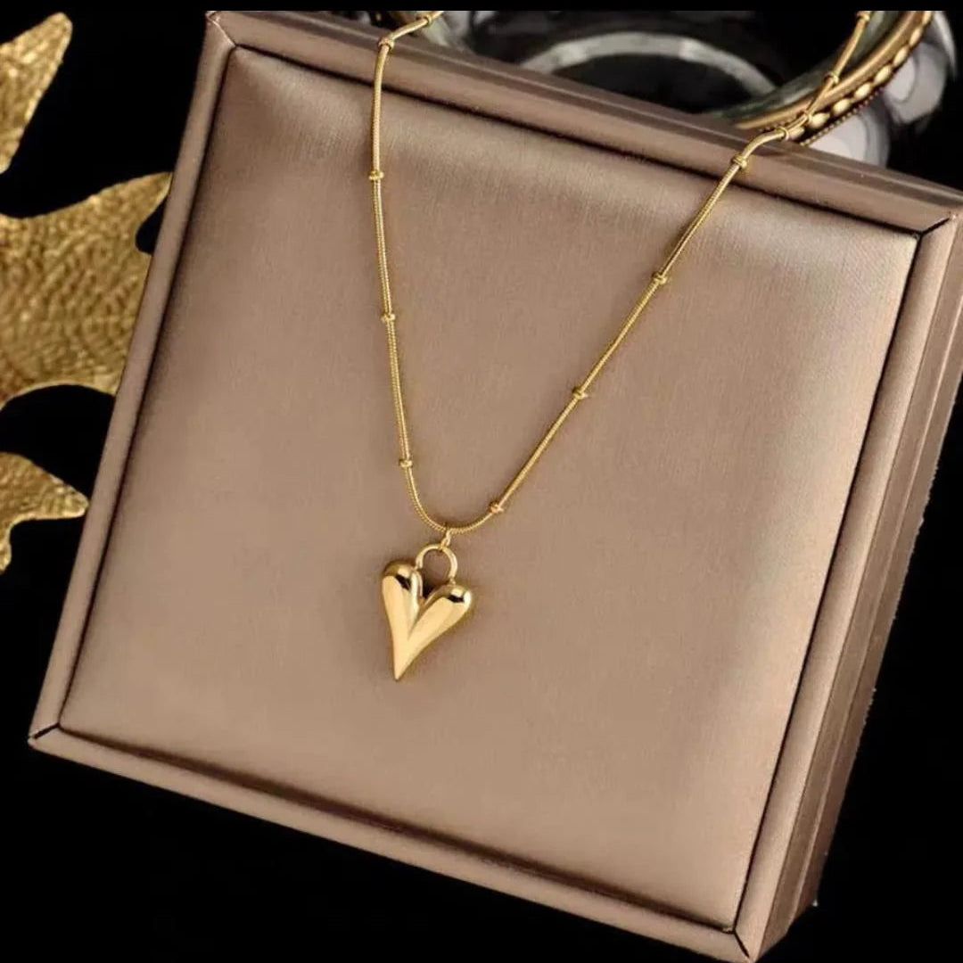 Elegant Gold Puffy Heart Pendant Necklace - Each