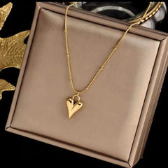 Elegant Gold Puffy Heart Pendant Necklace - Each