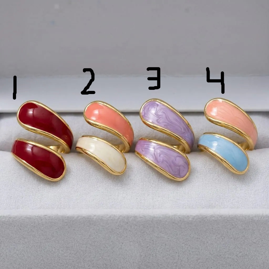 Gold Plated Enamel Asymmetric Adjustable Ring 